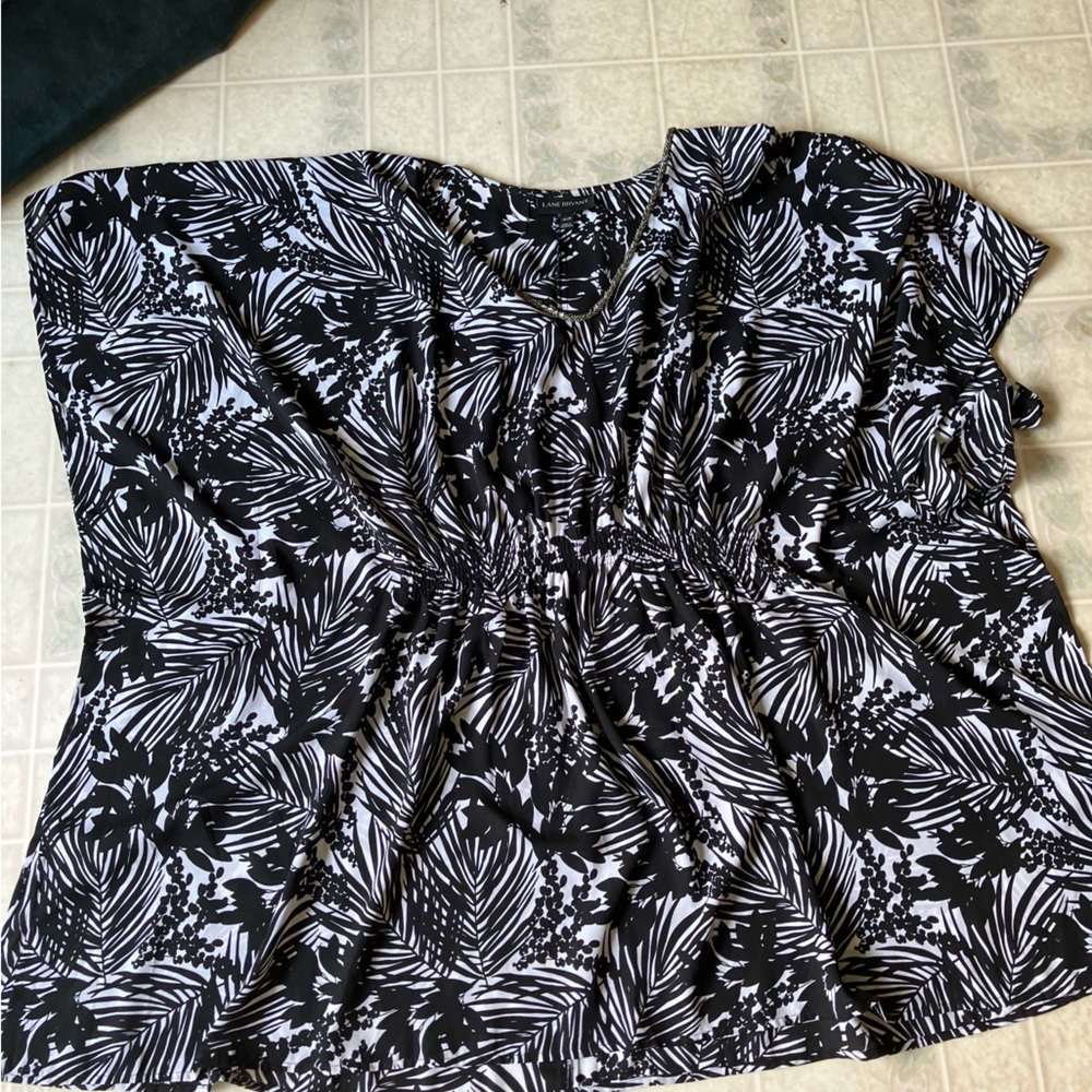 Lane Bryant Filmy ruffle arms gathered front beaded neck blouse